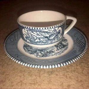 No brand cup and saucer blue and white